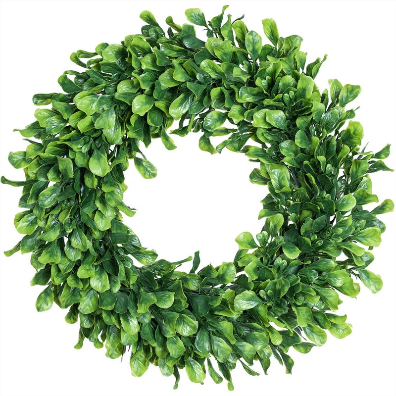 Lvydec 15" Boxwood Wreath - Artificial Green Leaves Wreath for Front Door, Wall, Window & Party Decor - Image 1